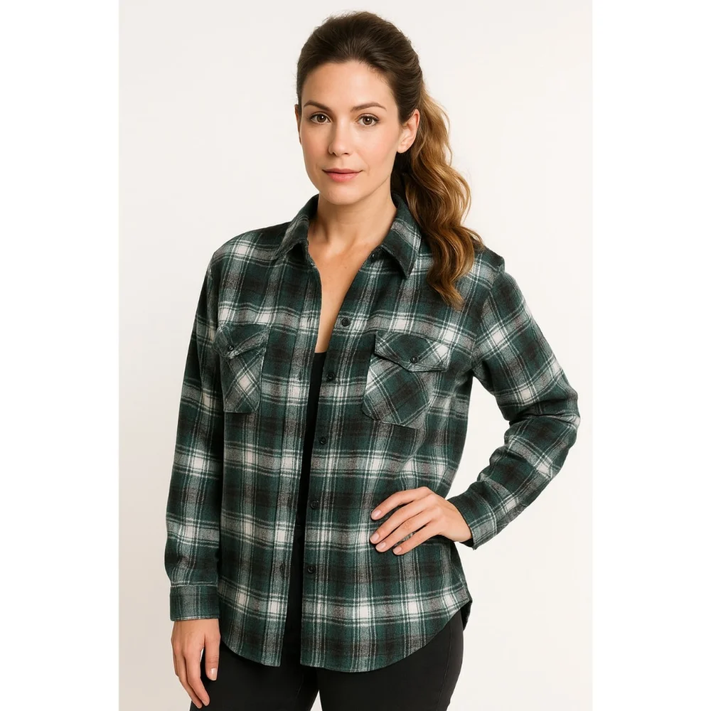 Women's Long Sleeve Flannel Button-Down Shirt – Size L-NWT